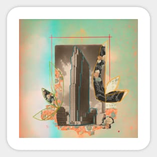 Nostalgic skycraper, vintage collage art Sticker